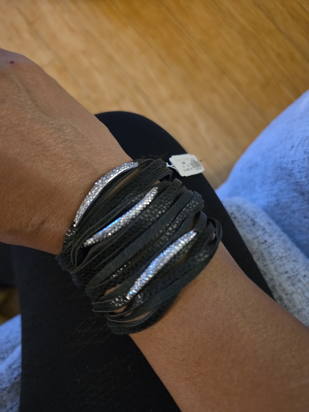 NY & Company Black Layered Leather Snap Cuff Bracelet